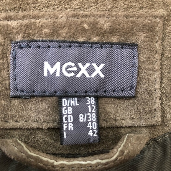 Olive Green Mexx Suede Leather Dress Jacket: From England; American Size Smaller - Picture 2 of 10